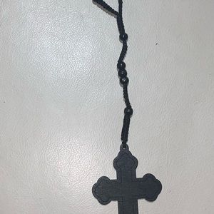 Wooden rosary bead necklace